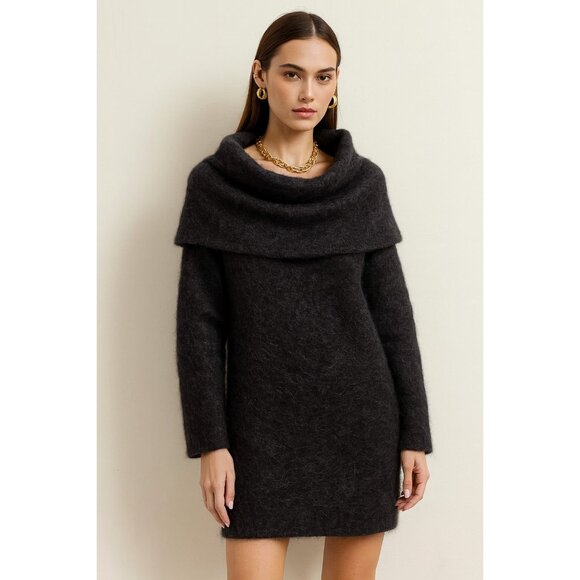 Banana Republic Alpaca Blend Cowl Neck Sweater Dress Black Women’s M Soft Cozy - Picture 14 of 15